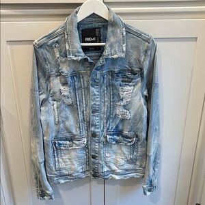 Preme Light Blue Distressed Whitewash Denim Jean Button Down Men’s Jacket Medium